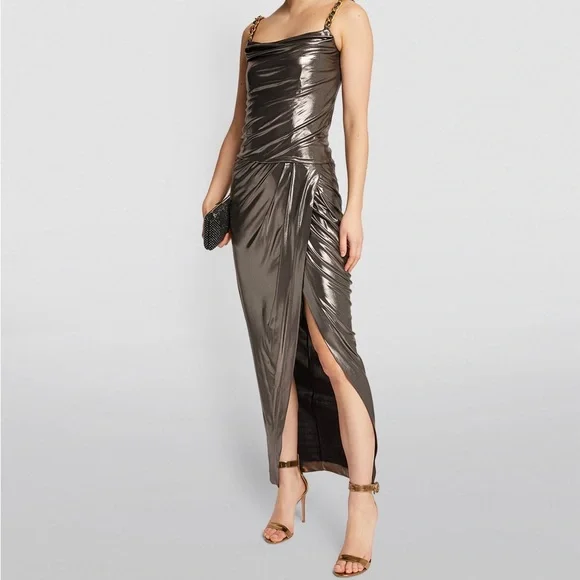 balmain gold dress 1970s Balmain Maxi Dress in Cream and Gold Lurex – Style & Salvage main image 1